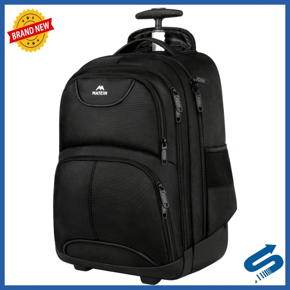 Rolling Laptop Backpack Water Resistant Travel Business Bag Carry On Luggage